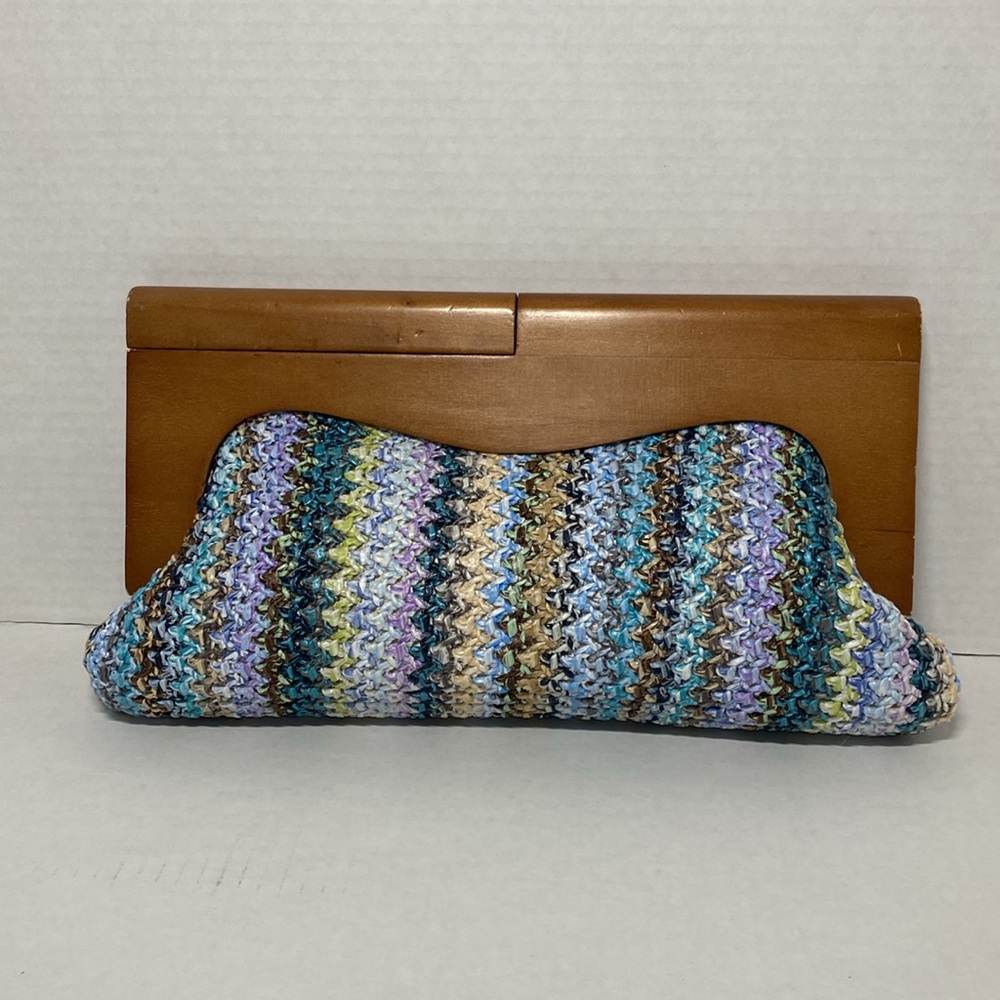 Urban Exchange woven wooden clutch purse